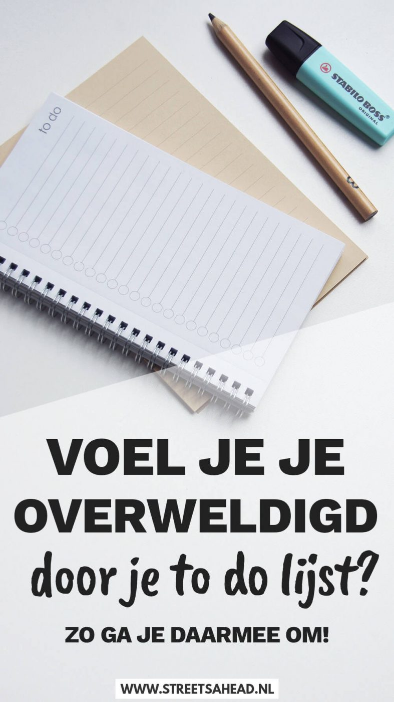 Kijk je naar jouw to do lijst of planning voor vandaag en denk je dan: pfoe, hoe ga ik dit voor elkaar krijgen?! Dan is dit artikel voor jou. Wanneer je een druk, overweldigd of zelfs stress gevoel krijgt van jouw to do lijst, werkt dat niet prettig. Ik deel mijn tips om je minder overweldigd te laten voelen door jouw to do lijst.